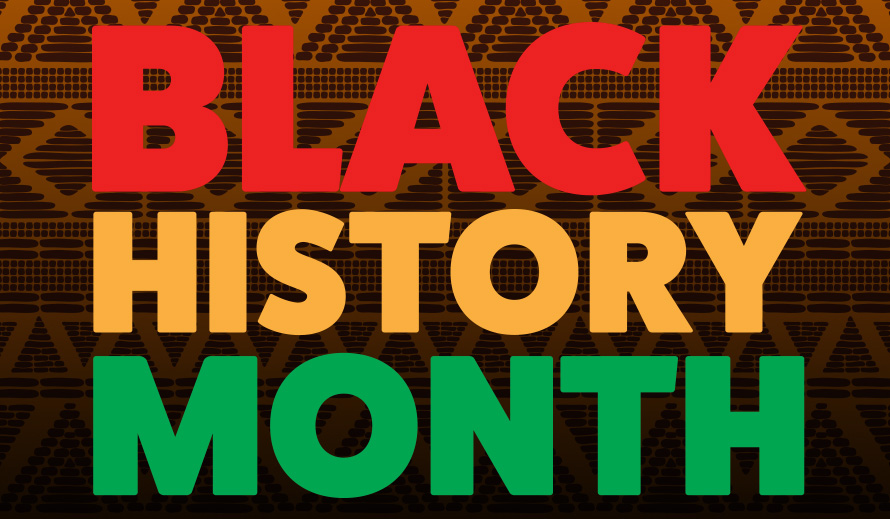 Letrero en rojo brillante, naranja y verde donde se lee Black History Month.