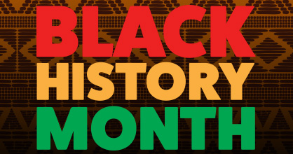 Bright red, orange and green sign reading Black History Month.